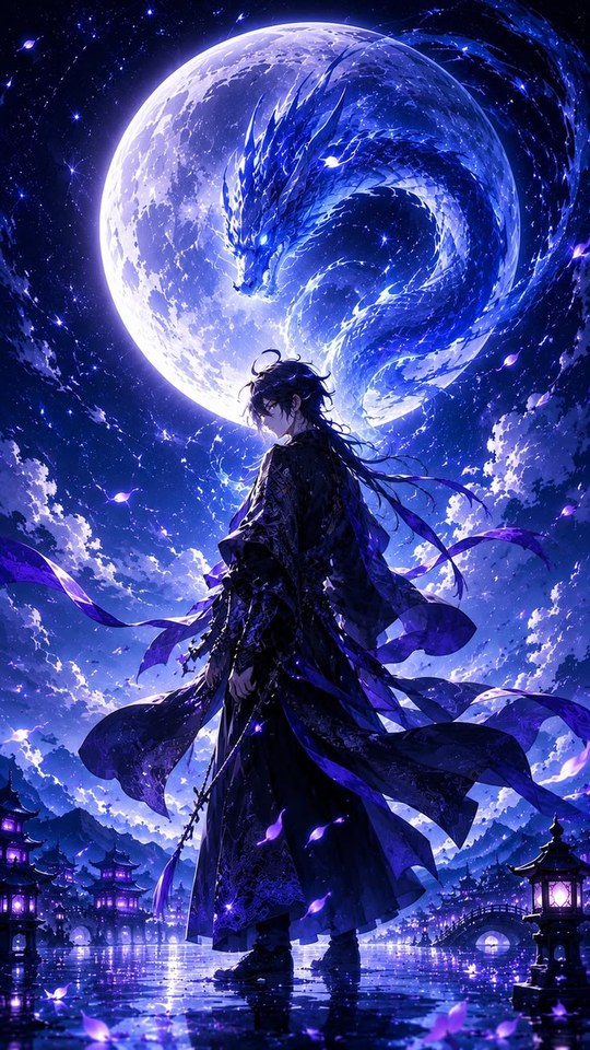 AI art wallpaper — dragon and moon